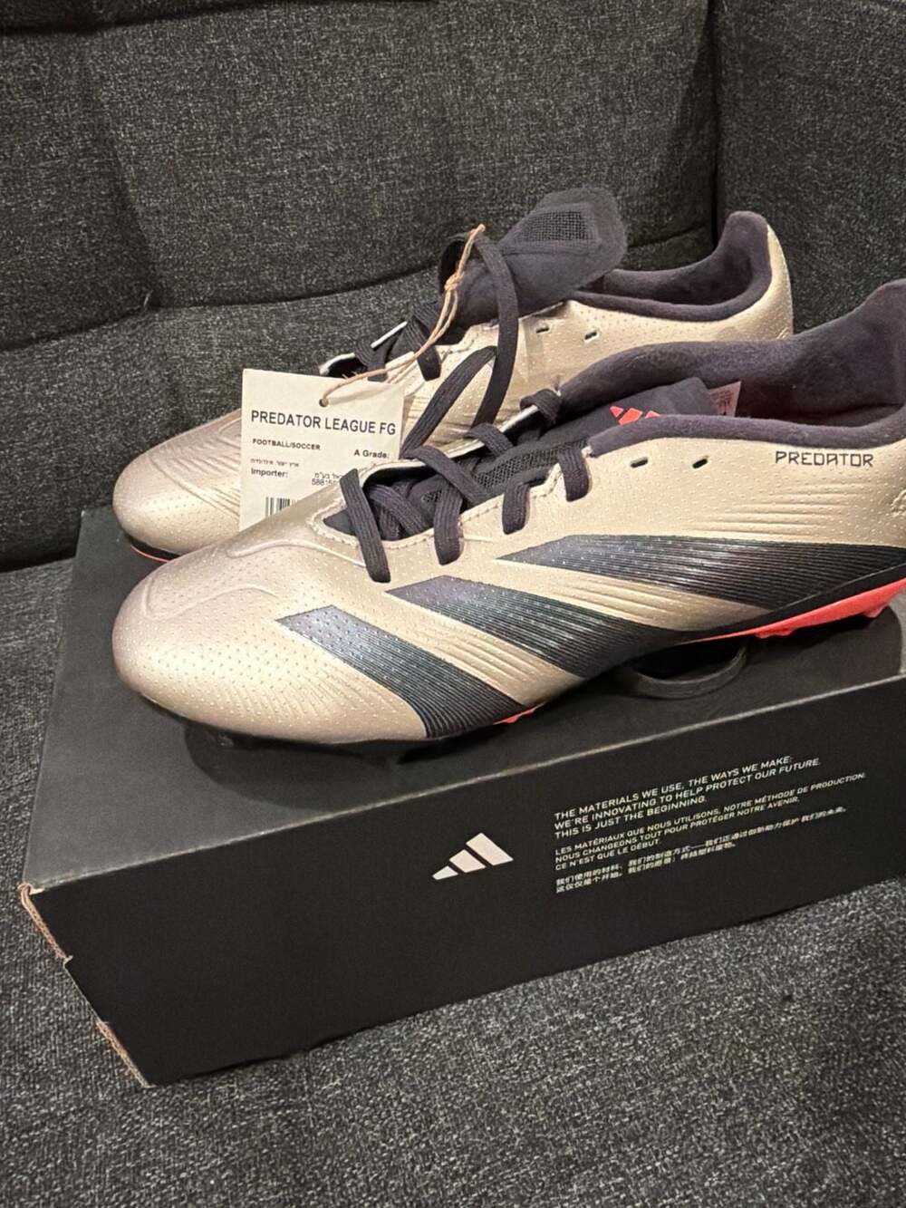 adidas Predator League FG Soccer Cleats Silver/Core Black/Turbo IF6354